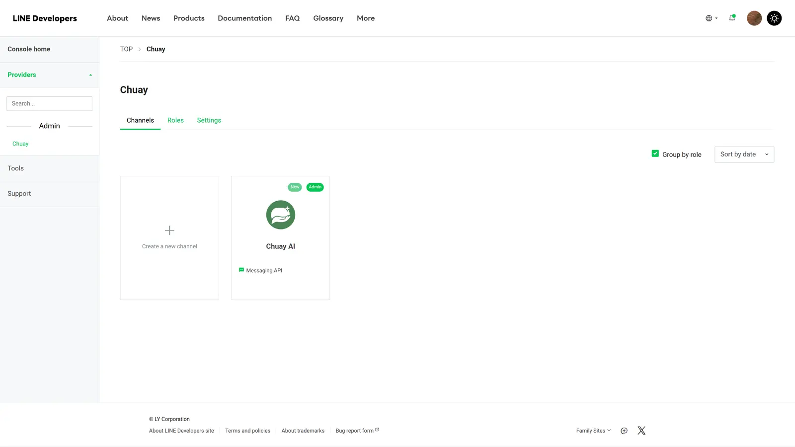 รายการช่องทางของผู้ให้บริการ ให้เลือกช่องทาง Messaging API ที่สร้างไว้